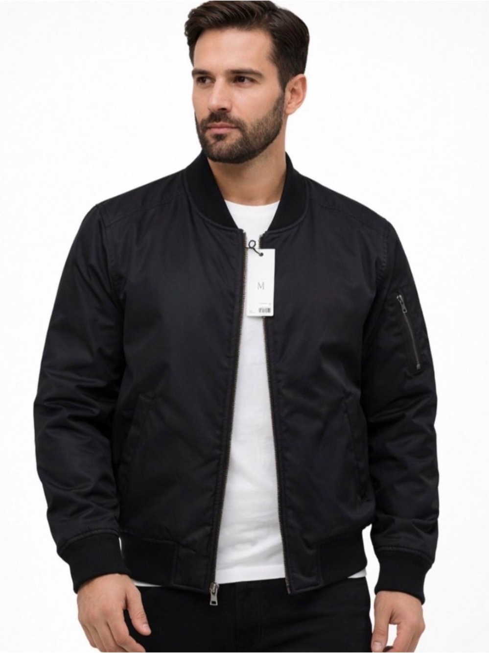 Vans Men's Black Bomber Jacket - Classic Ribbed Trim